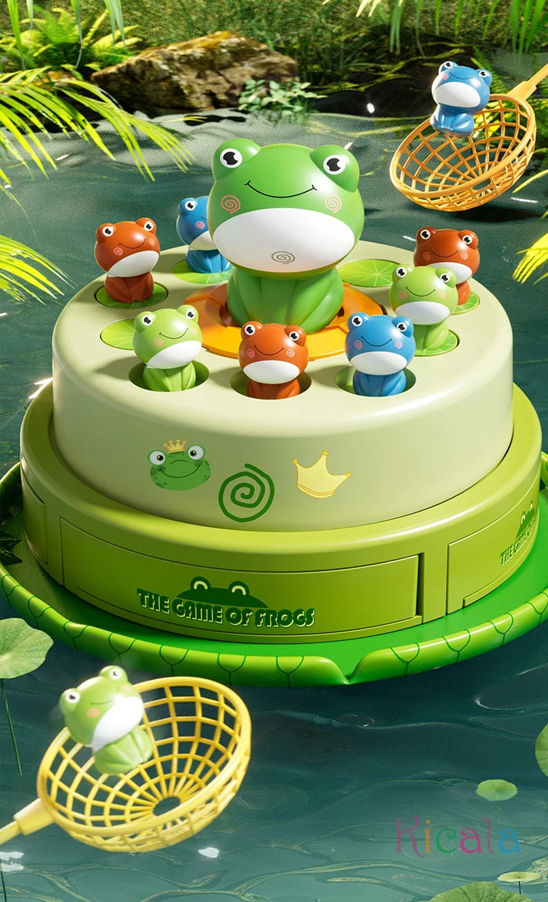 Montessori Launch Frog Toy for Kids Age 3 to 6 - Cartoon Flying Frog Catching Game for Sensory Development and Interactive Fun for 1 to 2 Players