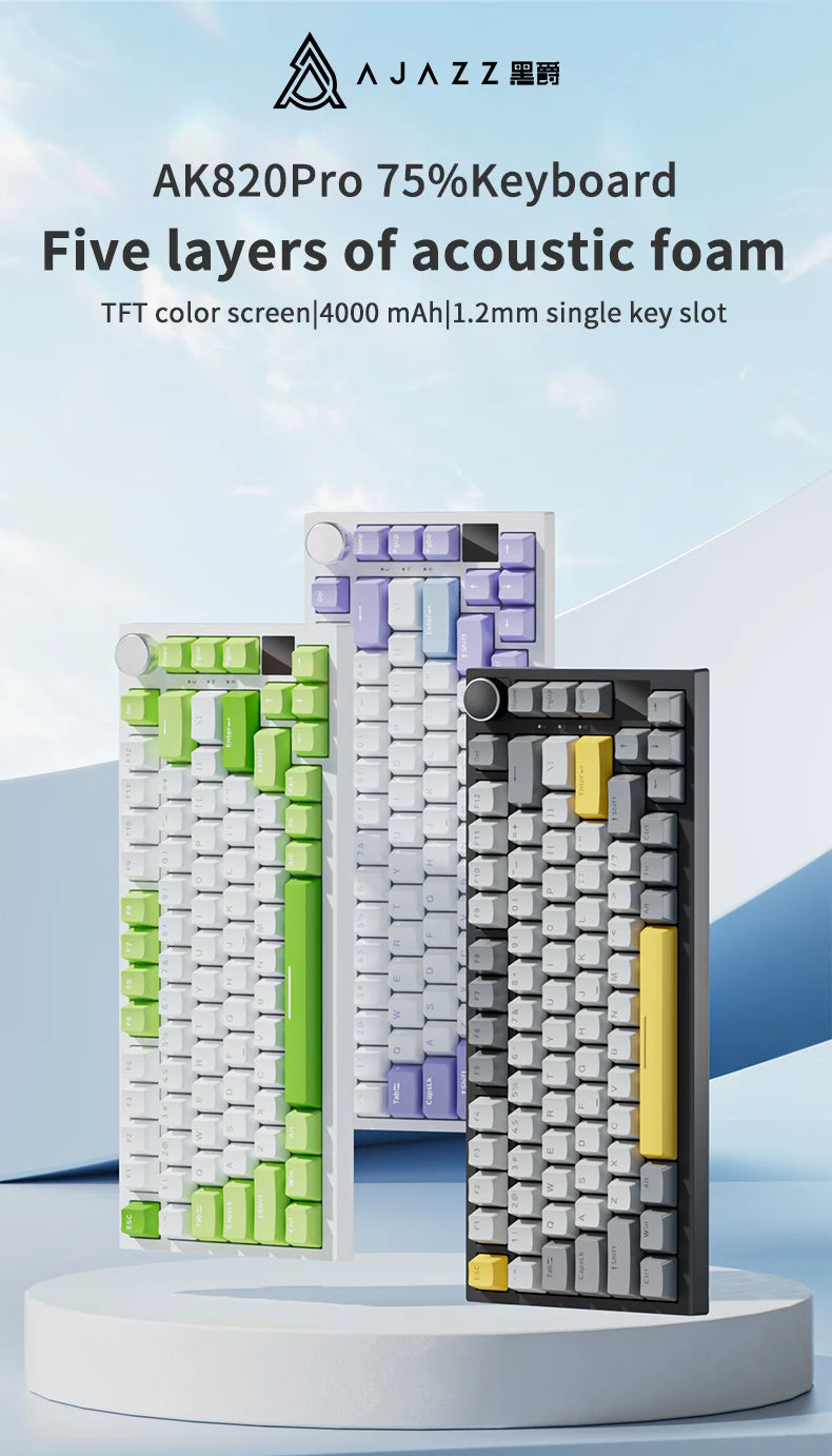 AJAZZ AK820 Pro Mechanical Gaming Keyboard with TFT Screen and Multifunctional Knob Wired 2.4GHz and Bluetooth Connectivity for PC