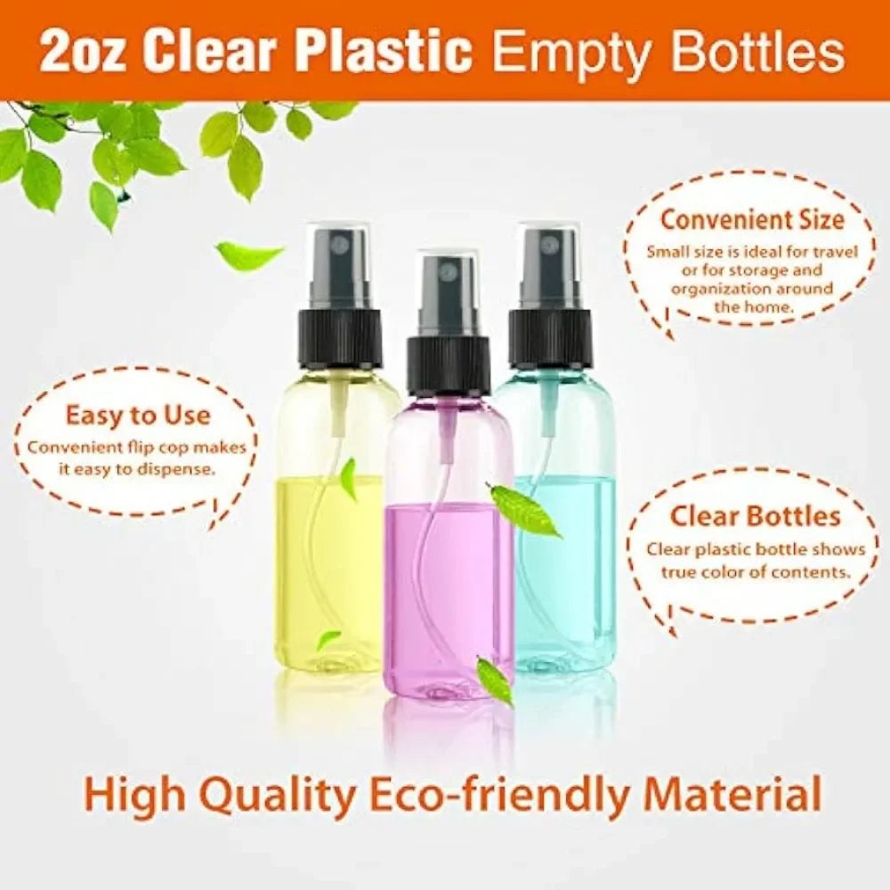 50PCS Fine Mist Clear Spray Bottles in 10ml 20ml 30ml 50ml 60ml 100ml for Essential Oils Travel Perfumes Refillable Pump Caps