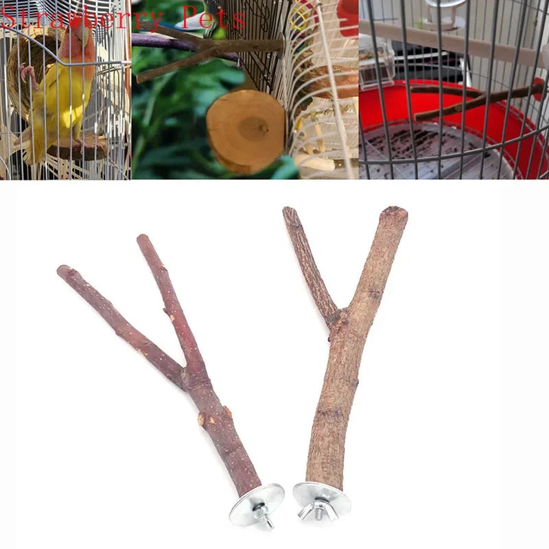 Natural Wood Pet Parrot Raw Wood Fork Tree Branch Stand Rack Squirrel Bird Hamster Branch Perches Chew Bite Toys Stick