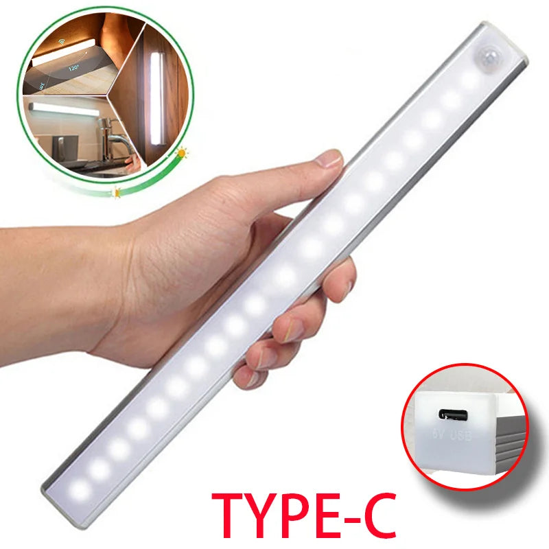 LED Motion Sensor Light Wireless Type C Rechargeable Night Lamp for Kitchen Cabinet and Wardrobe