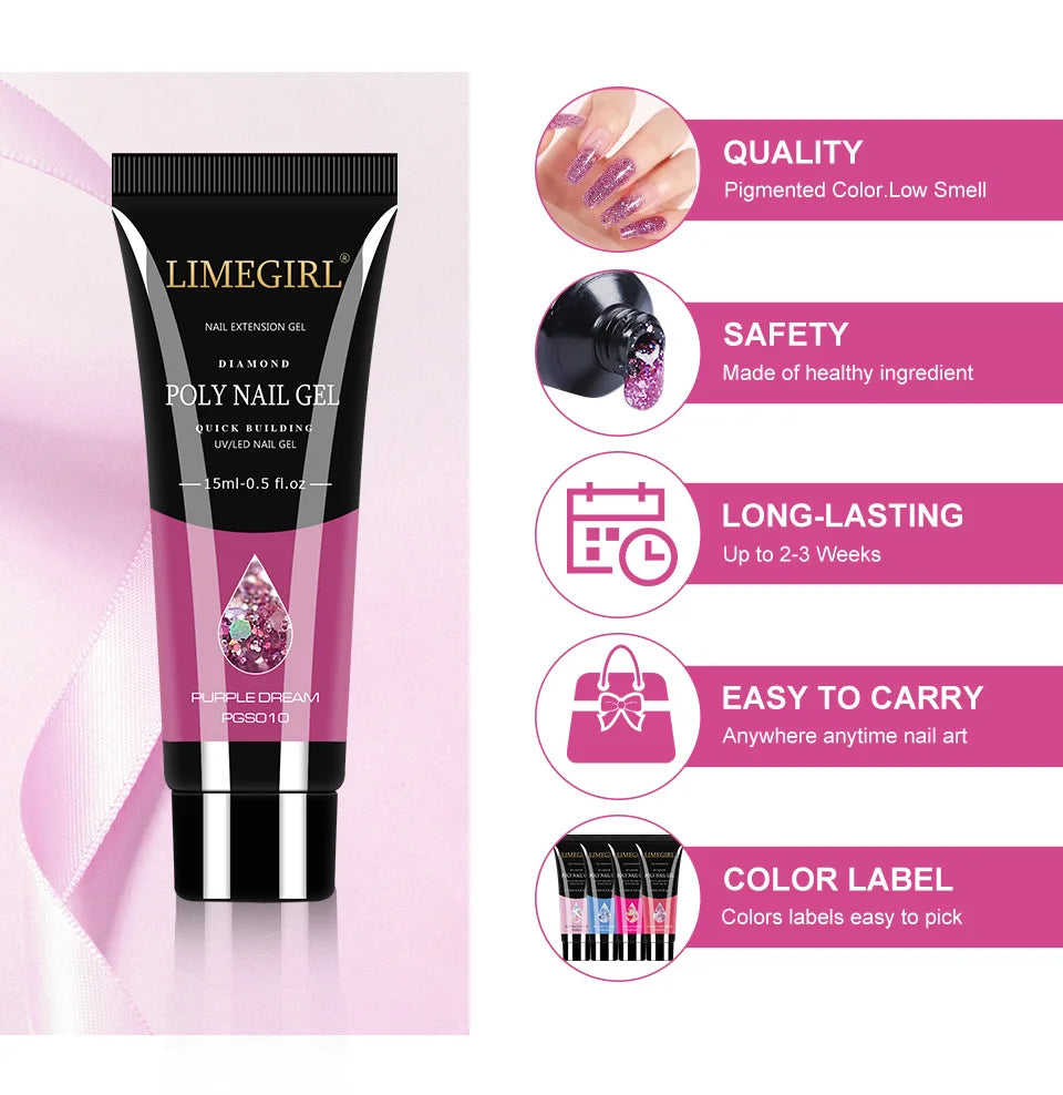 LIMEGIRL 15ml Nail Extension Gel Set with UV LED Light