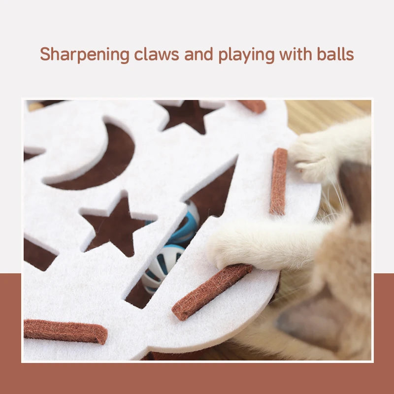 Booteely Cat Puzzle Toy Felt Puzzle Box Cat Exercise Toy with Ball Indoor Sports Entertainment Hunting Cat Toys for Indoor Cats