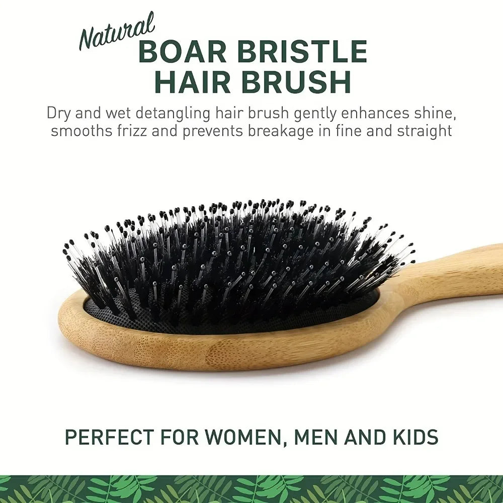 Natural Boar Bristle Hair Brush with Bamboo Handle and Scalp Massage