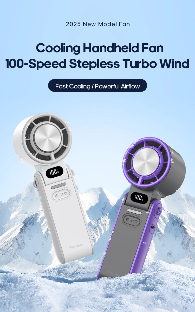Foldable Handheld Turbo Fan – 3600mAh Rechargeable, 100-Speed Cooling for Outdoor Use