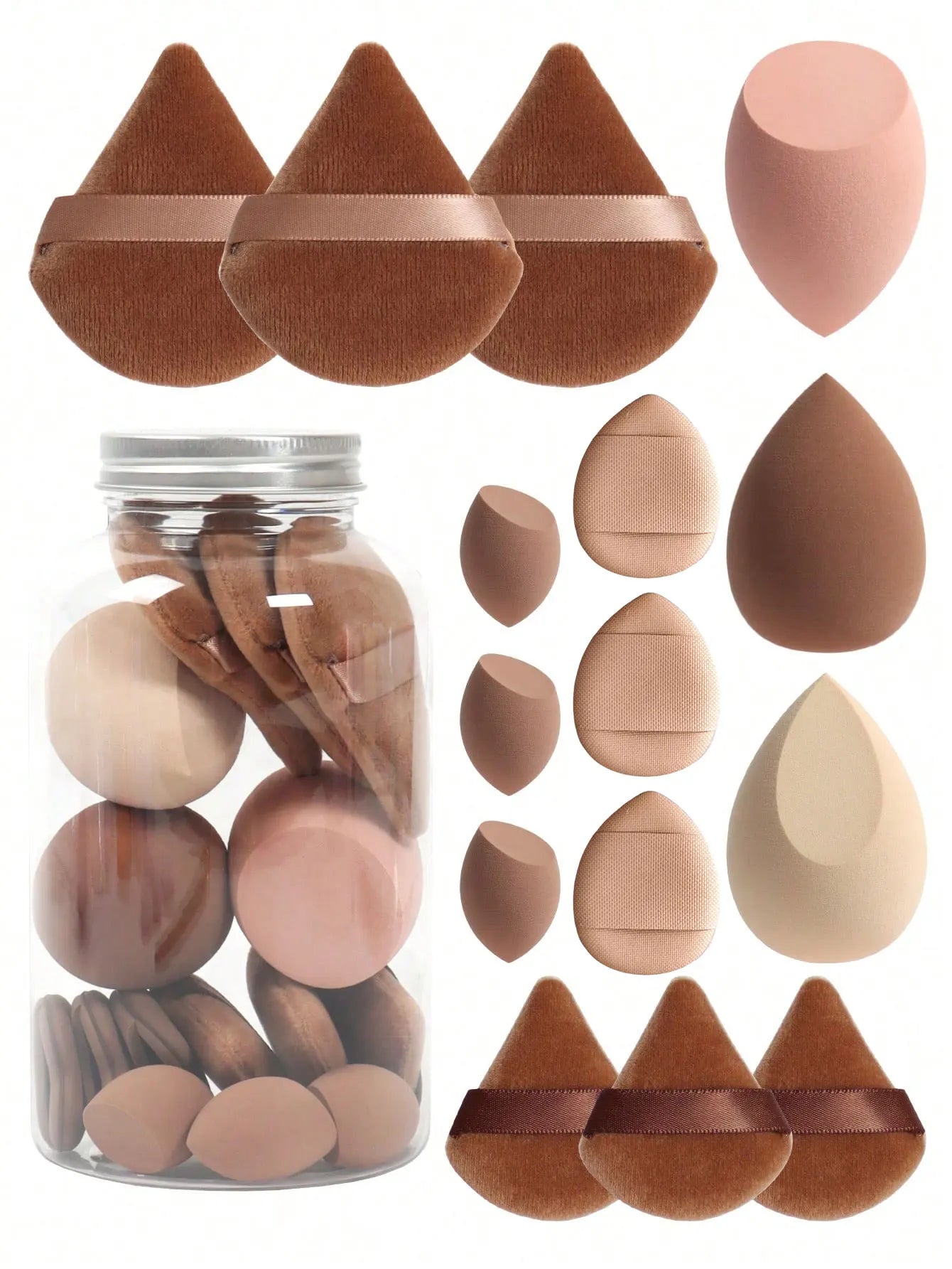 15pcs Makeup Sponge Set With Storage Jar For Flawless Application