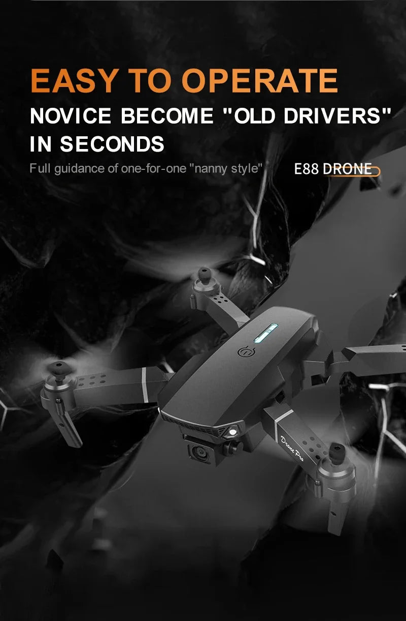 Professional Mini Remote Control Drone E88 4K HD Camera Wifi FPV Folding Quadcopter Gift for Kids