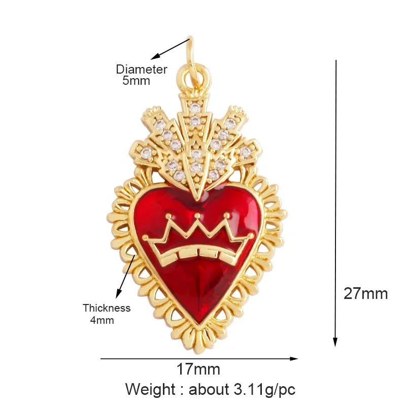 New Sacred Red Heart Charm Pendant 18K Gold Plated Zircon