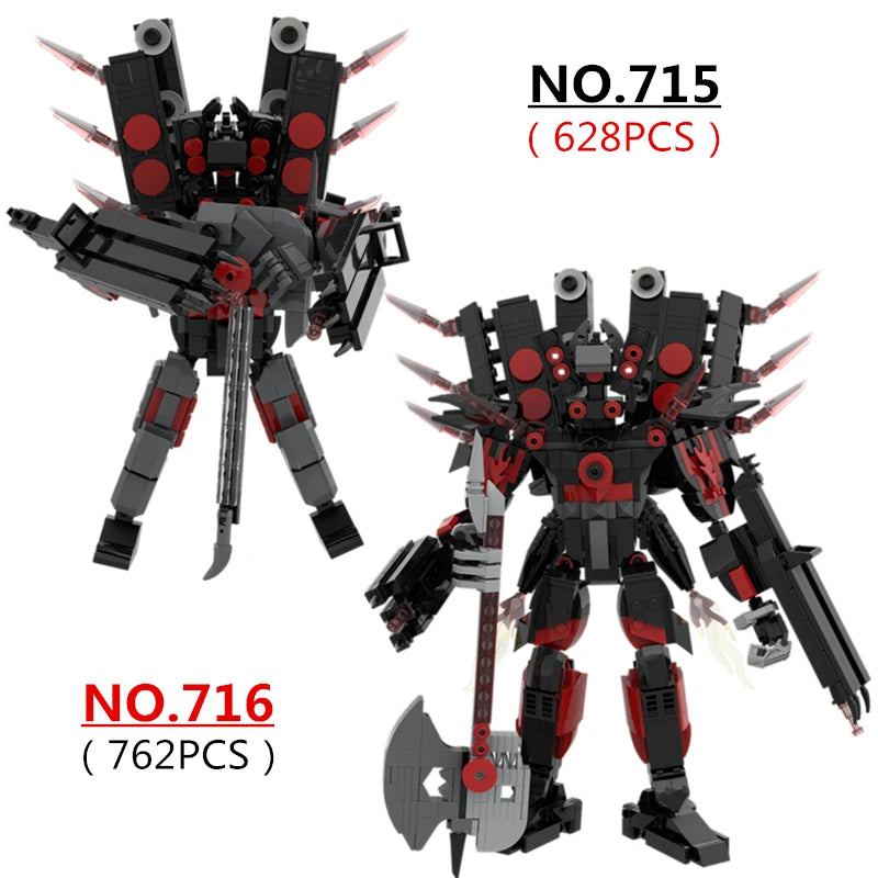 Titan Guitar Speaker Man Building Blocks Set Skibidi Toilet Design with Battle-Axe DIY Bricks Toy for Boys Ages 6-12 Perfect Christmas Gift