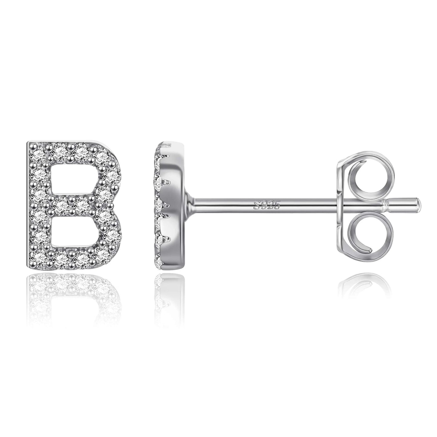 Simple Metal 925 Sterling Silver Letter Earrings with Zircon