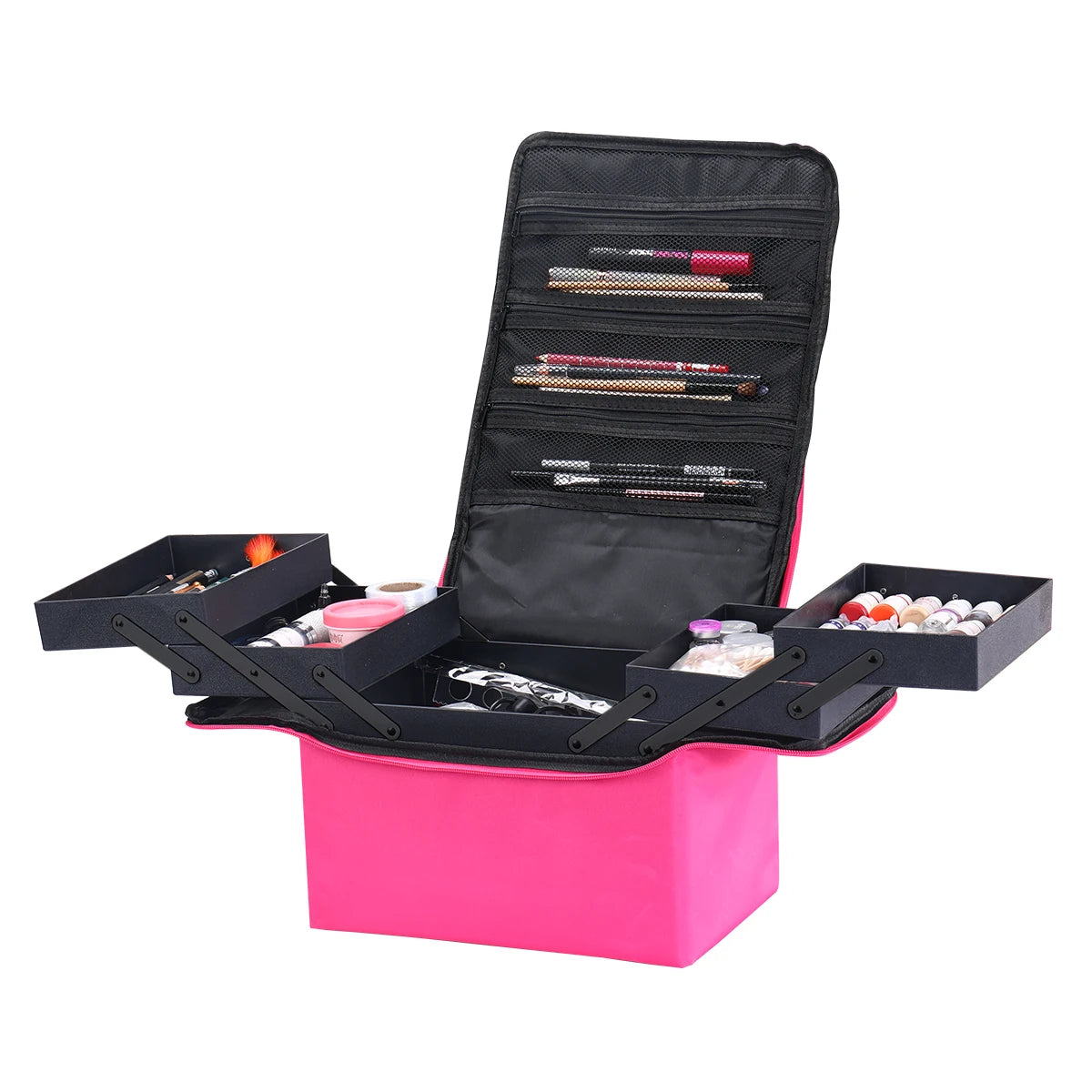 Large Makeup Train Case for Women with 4 Tier Design and Adjustable Compartments Travel Storage Bag for Beauty Essentials