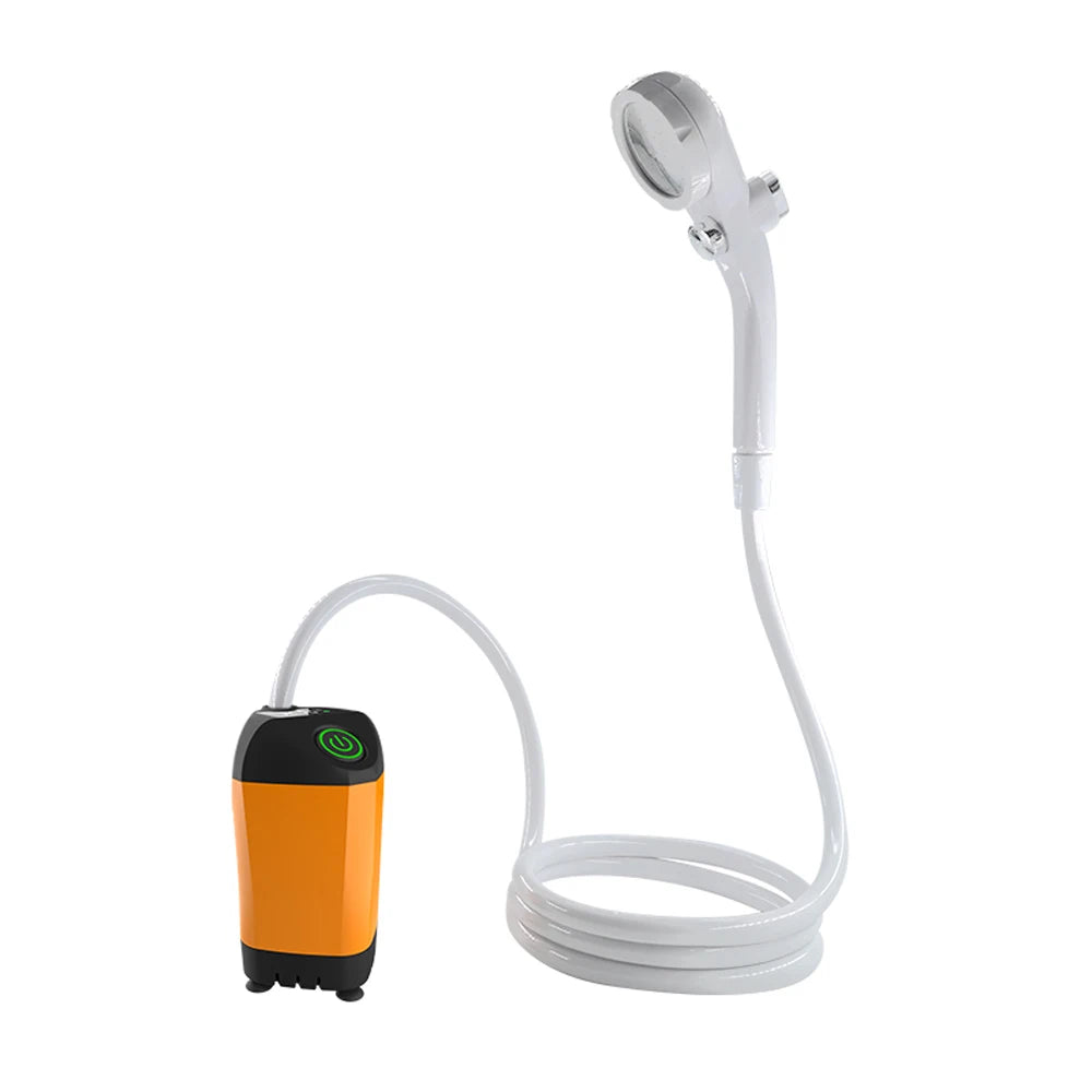 Outdoor Camping Shower IPX7 Waterproof Orange with Digital Display Portable Electric Shower Pump