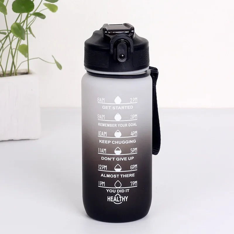 600ML Sports Water Bottle with Time Marker Leak-proof Fitness Cup