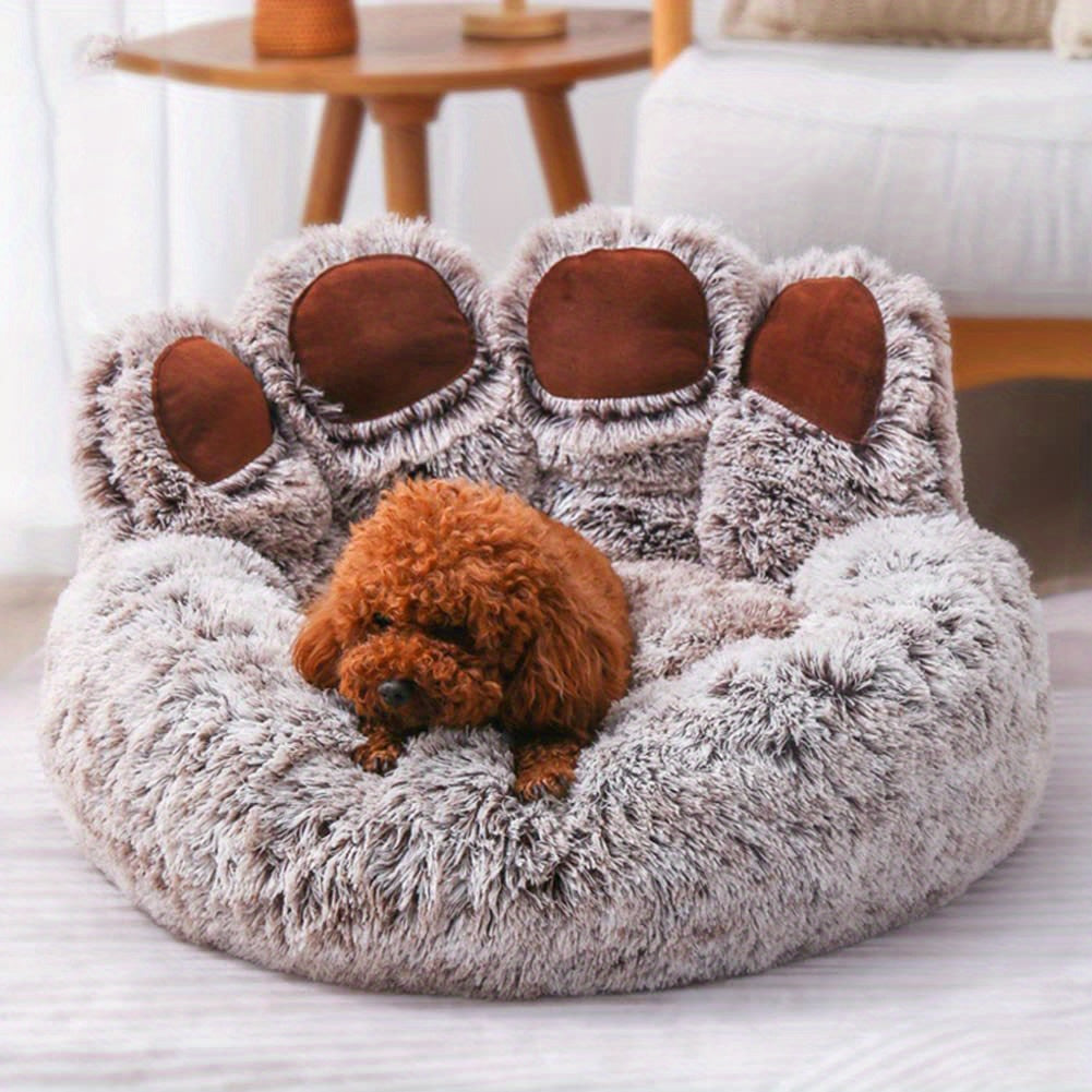 Dog Bed Cat Pet Sofa Cute Bear Paw Shape Cozy Fluffy Cushion