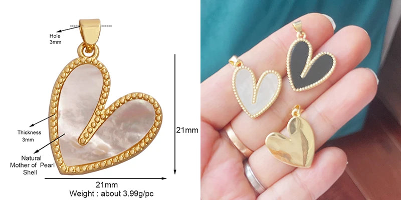 Classics Love Heart Star Zircon Focal Charm Pendant 18K Gold Plated Shell Pearl Jewelry
