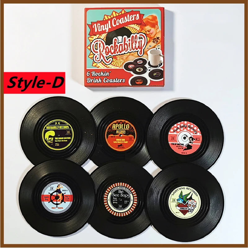 Retro Vinyl Record Coasters Set - Heat Resistant Anti Slip Drink Mats for Home Decor - Available in 6 4 2 Pieces