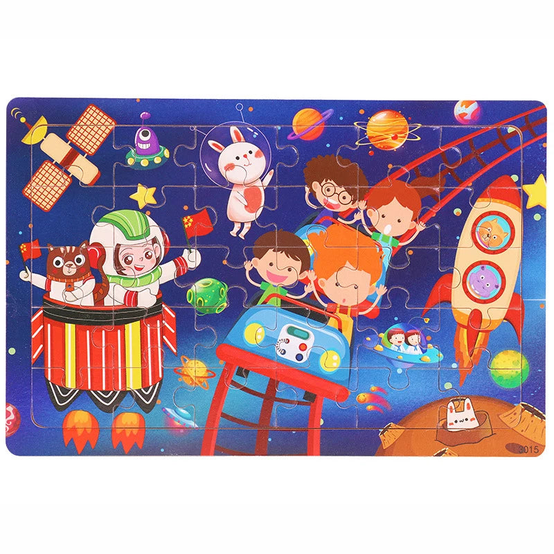 30 Pieces Wooden Jigsaw Puzzle for Kids Animal Vehicle Educational Toys