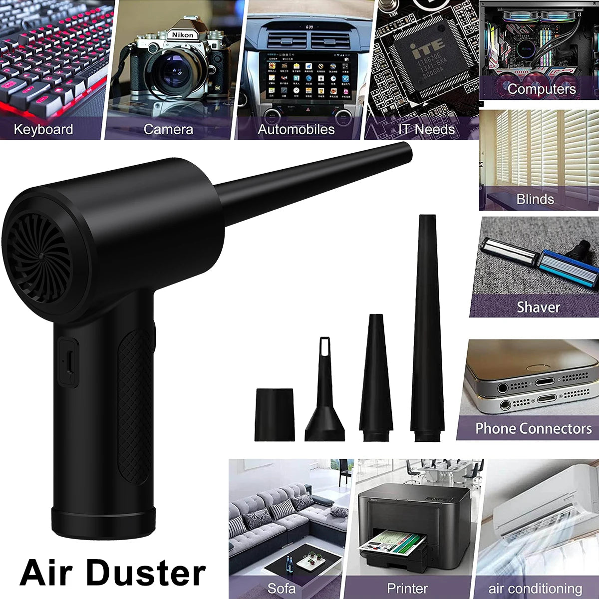 Portable Air Duster for Computer Cleaning Cordless Compressed Air Blower 51000 RPM with LED Light for Keyboard and PC Dust Removal