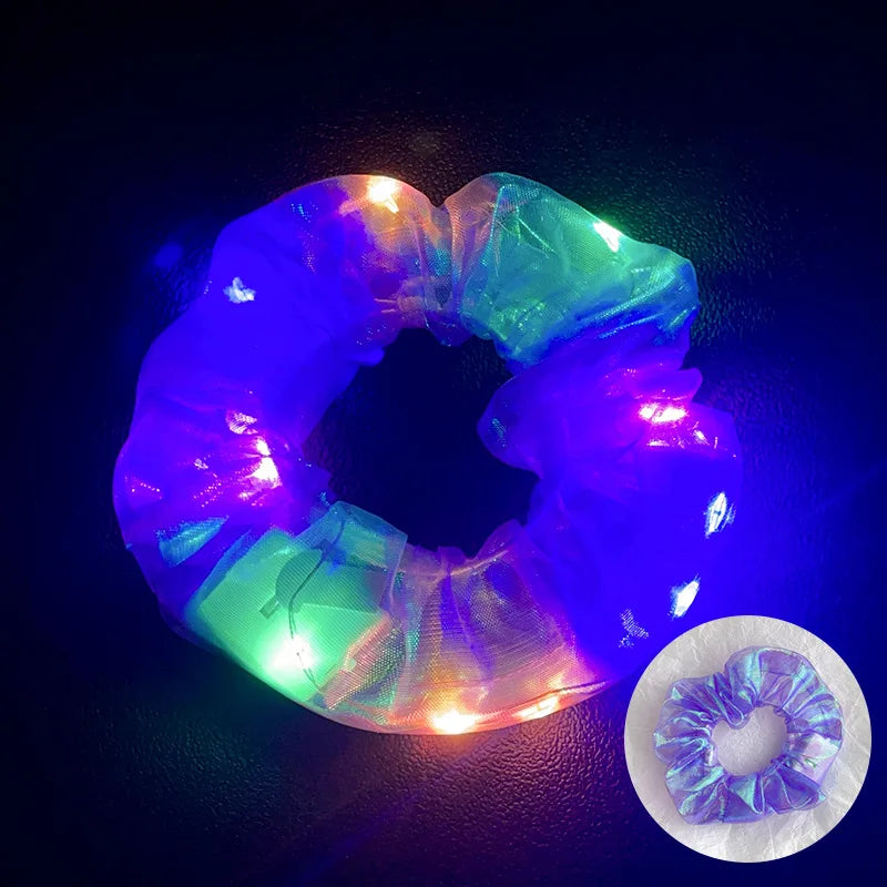 10 Pack LED Glow Hair Scrunchies Light Up Elastic Hairbands for Neon Parties and Celebrations