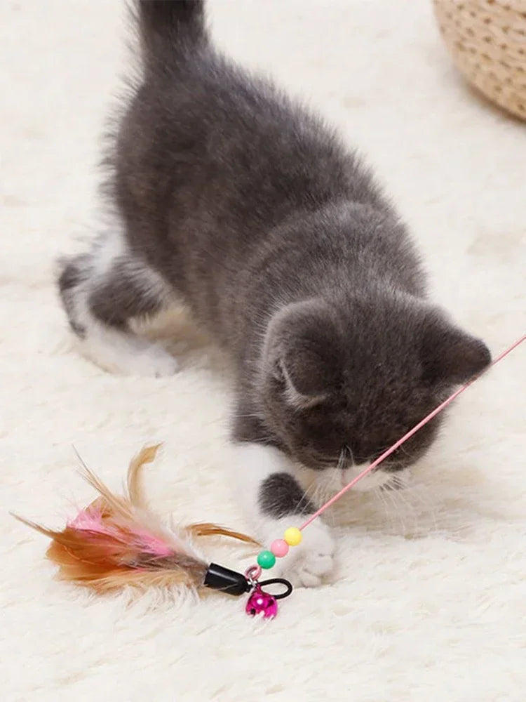 Cat Teaser Stick With Bell Feather Long Rod Suction Cup