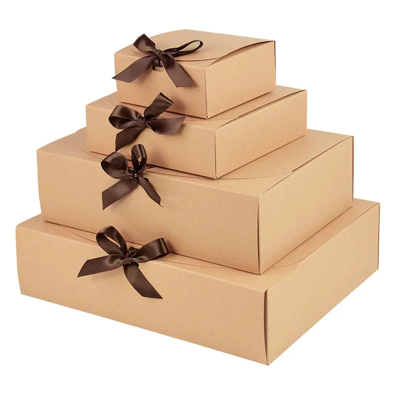 5 Piece Black and White Kraft Paper DIY Gift Box Set with Bow Ribbon for Weddings and Parties