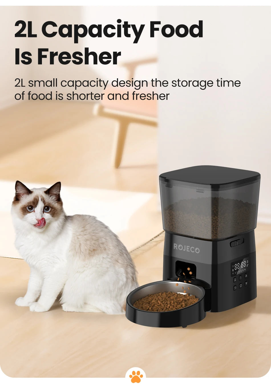 ROJECO Automatic Pet Feeder Auto Cat Food Dispenser Smart Control