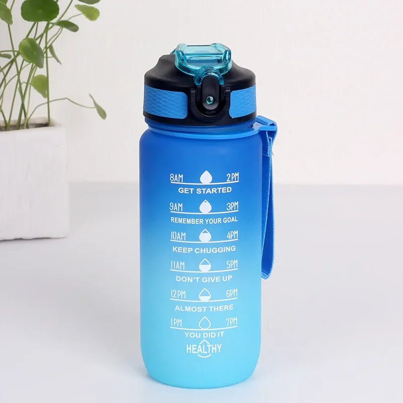 600ML Sports Water Bottle with Time Marker Leak-proof Fitness Cup