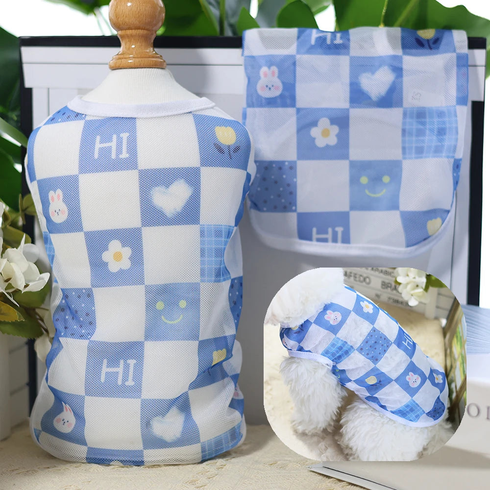 Pet clothing original cartoon cute summer westernized thin cat and dog clothing breathable mesh vest cat clothing