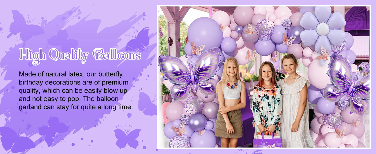 Pink and Purple Butterfly Balloon Arch Garland Kit for Baby Showers Weddings Girls Birthday Parties and Bachelorette Celebrations