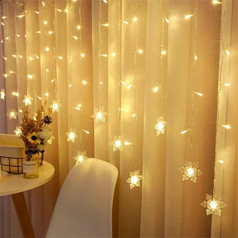 Christmas Lights Garland LED String Lights Snowflakes Flashing Fairy Curtain Light for Holiday Wedding Party New Year Decoration