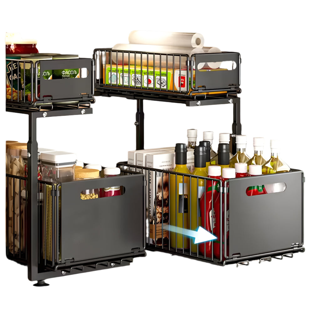 2 Tier Pull Out Cabinet Organizer Adjustable Kitchen Storage Rack