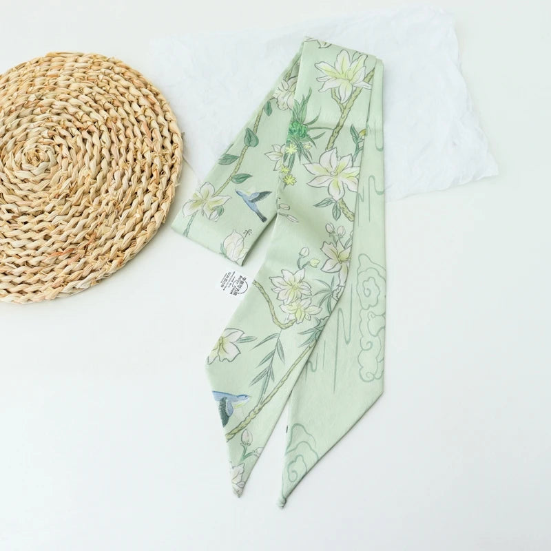 Retro Print Long Skinny Neckerchief Scarves for Women