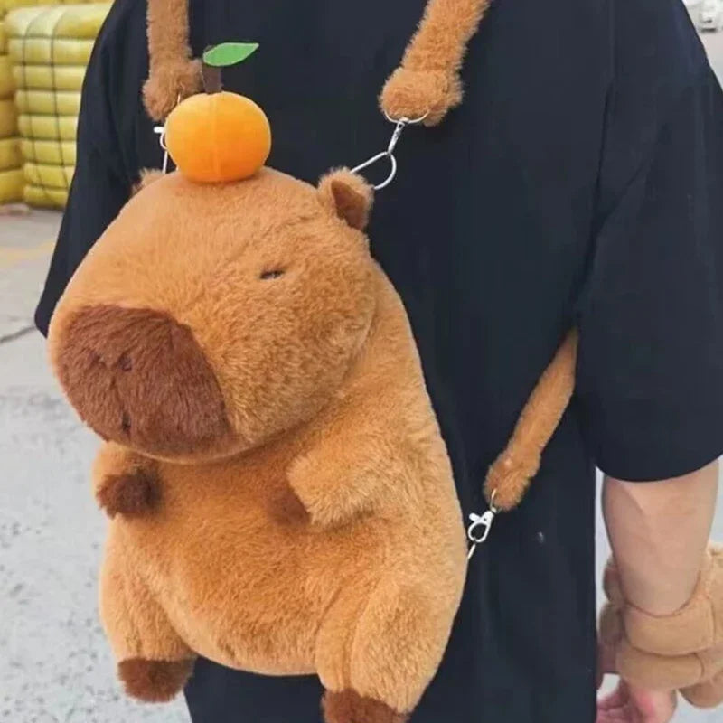 Strawberry Hat Capybara Plush Toy Backpack for Kids