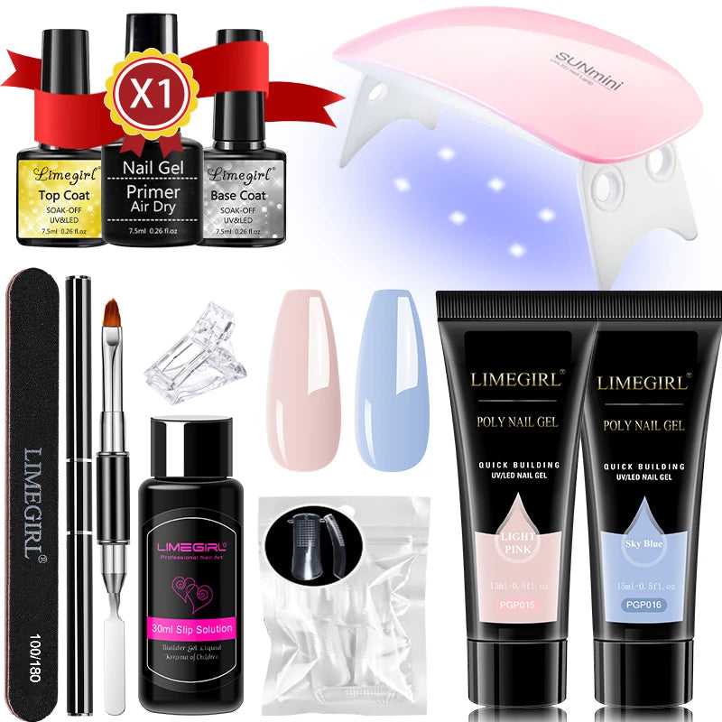 LIMEGIRL 15ml Nail Extension Gel Set with UV LED Light