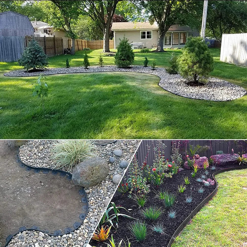 10M Plastic Garden Edging Border Kit with 30 Anchoring Spikes for Easy Installation and Durable Landscape Design