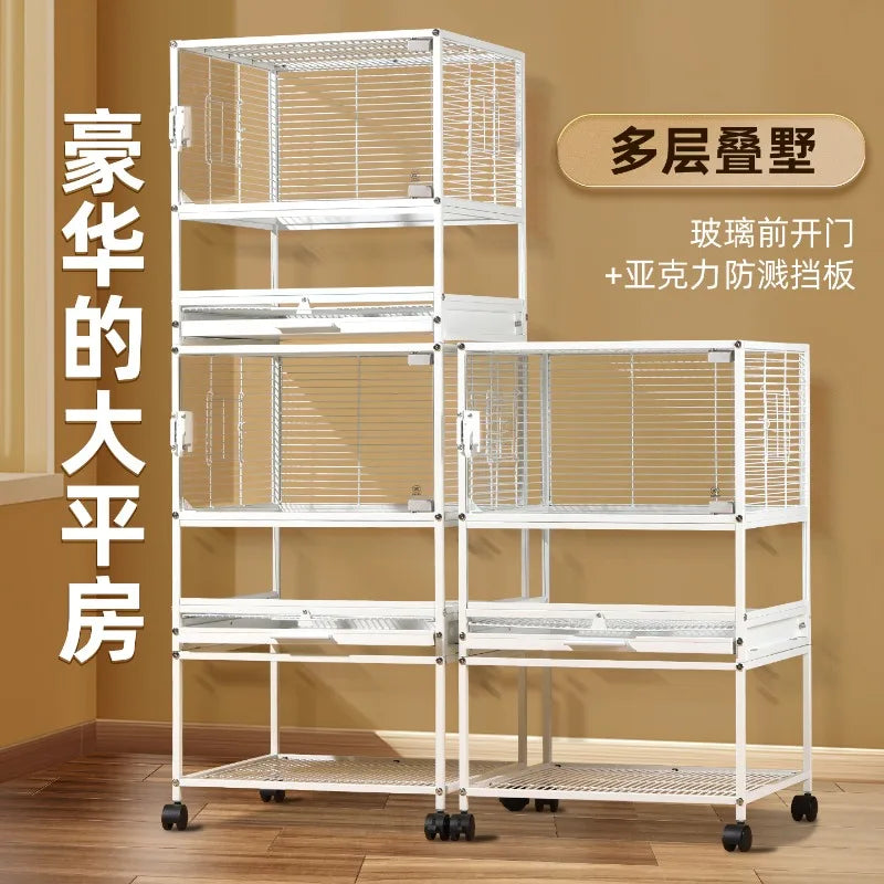 Horizontal silk double-layer bird cage parrot cage household three-layer palace grid breeding Xuanfeng extra large small