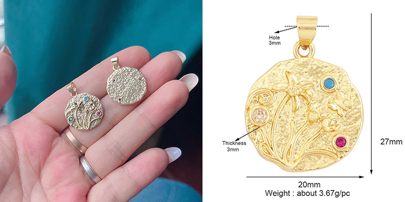 Sweet Colorful Sun Rose Flower Charm Pendant 18K Gold Necklace