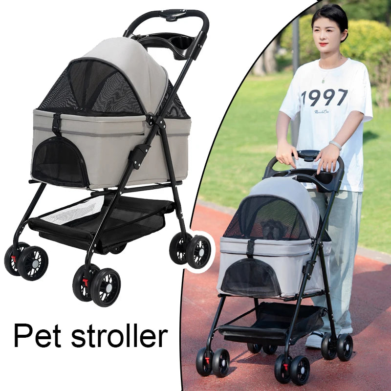 Pet Stroller Dog Cat Teddy Bear Baby Stroller Small Pet Stroller Lightweight Foldable Suitable Outdoor Travel Dog Cat Supplies