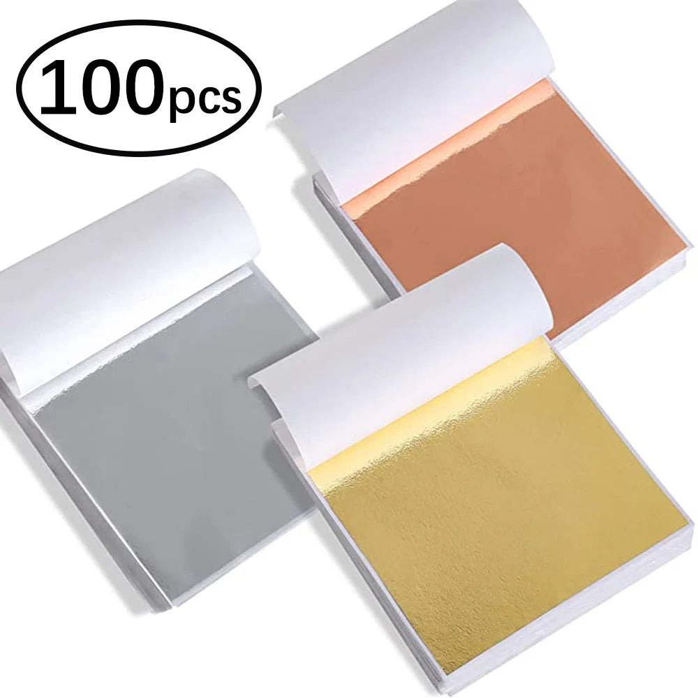 100Pcs Imitation Gold Sliver Copper Foil Paper for DIY Craft