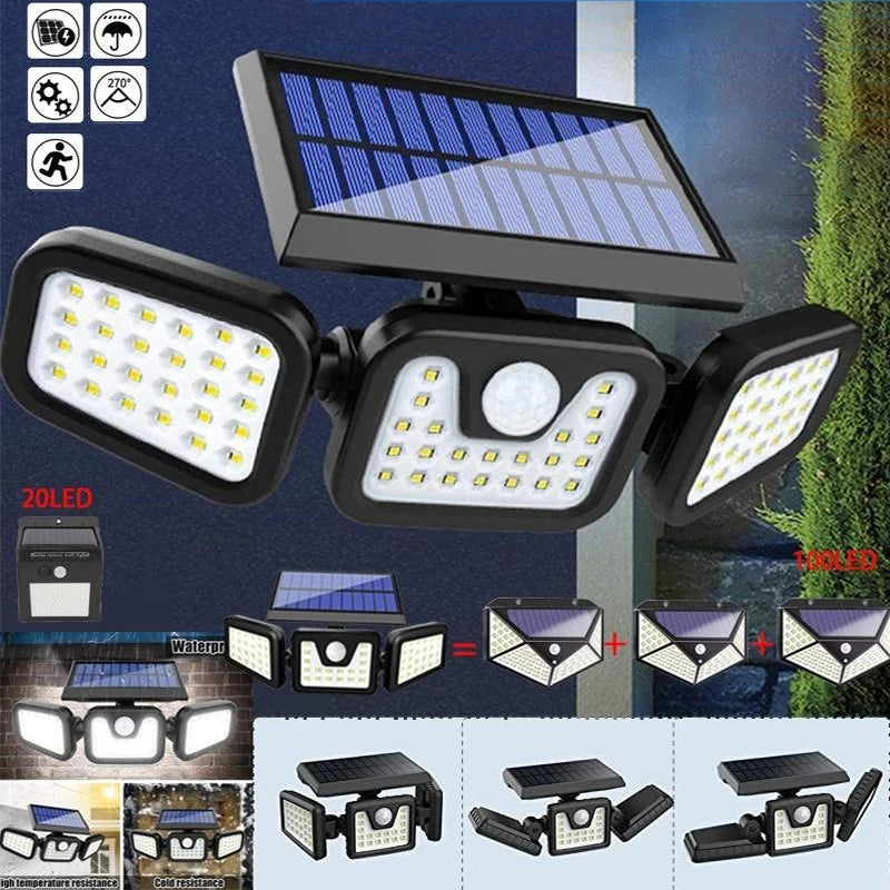 Solar Lights Outdoor Motion Sensor Human Induction IP65 Waterproof Adjustable Head Wall Lamp