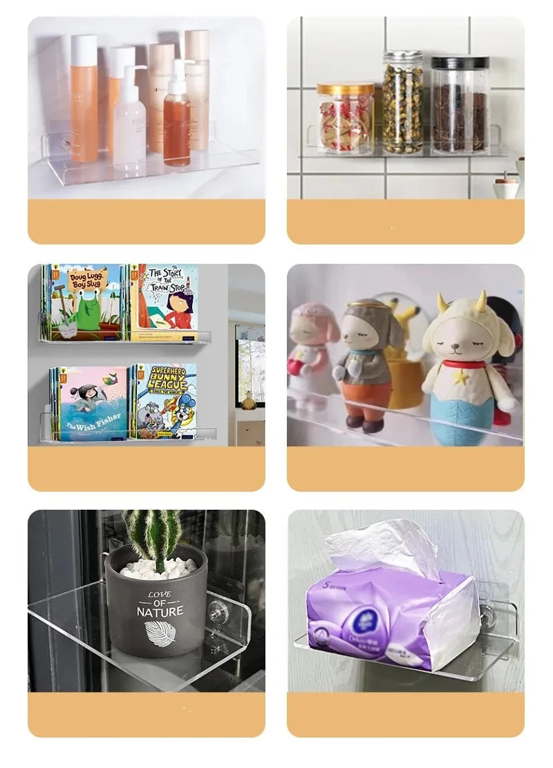 1pc Clear Acrylic Storage Rack Wall Mounted Shelf for Makeup, Books, and Organizing