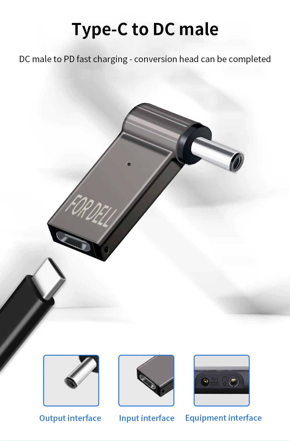 PD 100W Laptop Power Charger Adapter 5A 20V Type-C to DC Plug for Lenovo HP DELL