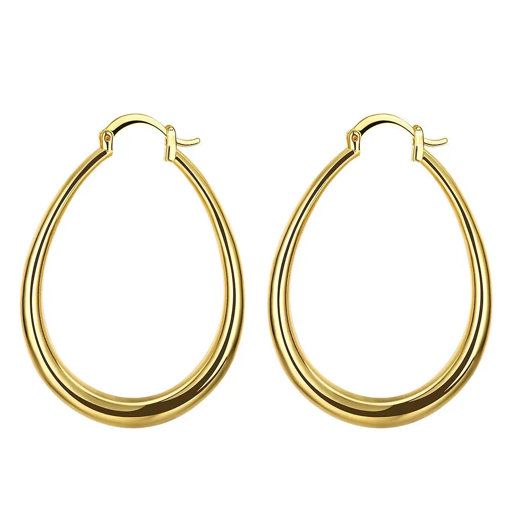 925 Sterling Silver 18K Gold Plated 4.4cm Oval Earrings for Women