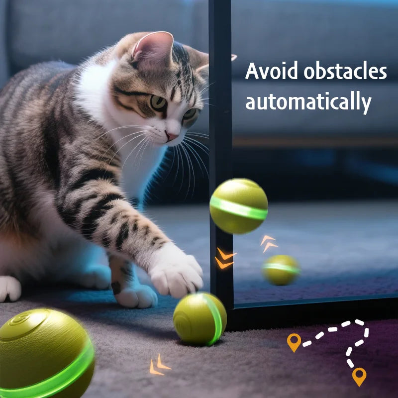 Silent Electric Smart Ball Cat Toys Automatic Rolling Interactive Ball USB LED Light Pet Toy Dog Cat Teaser Training 1~2pcs