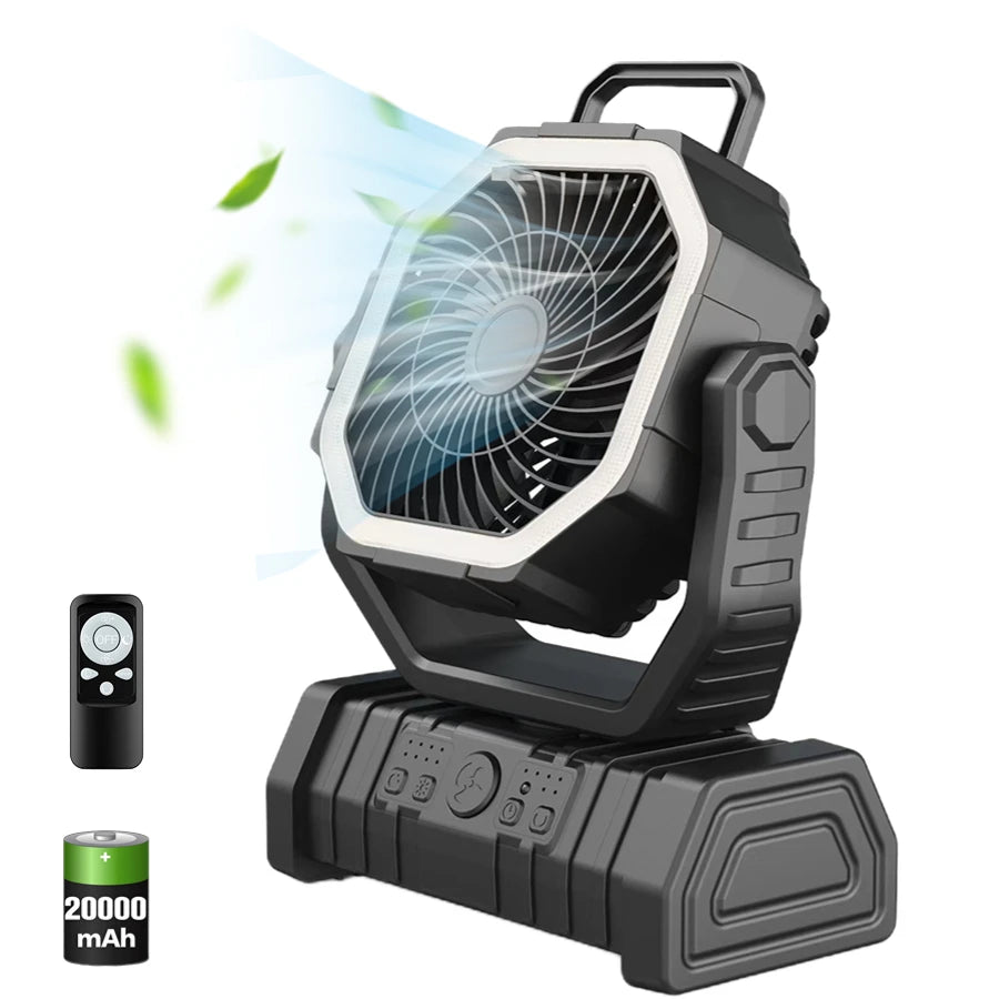 20,000mAh Camping Fan with LED Light β Wireless Rechargeable Outdoor Air Circulator with Hanging Hook