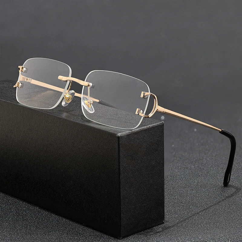 HBK Retro Rimless Small Sunglasses Gold Frame UV400 Eyewear