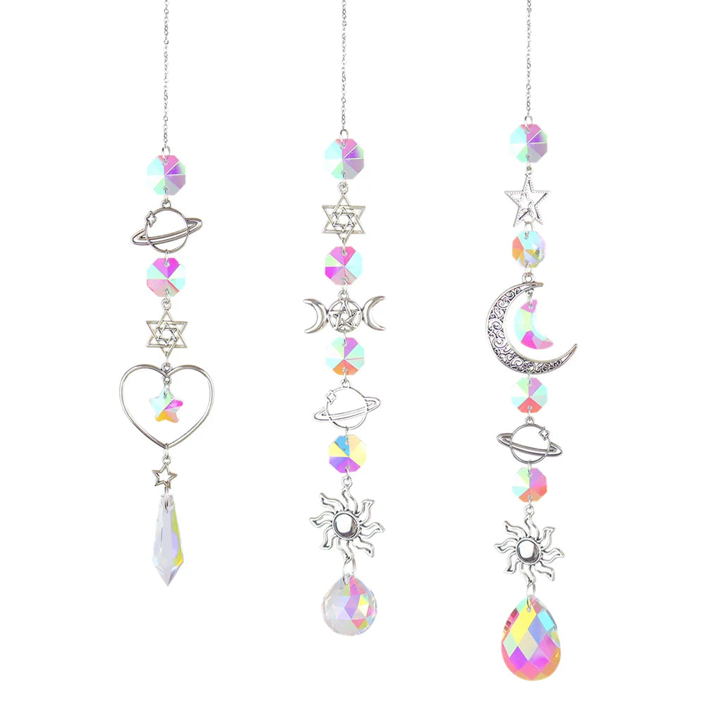 1pc Crystal Wind Chime Moon Sun Catcher Diamond Prisms Home Decor