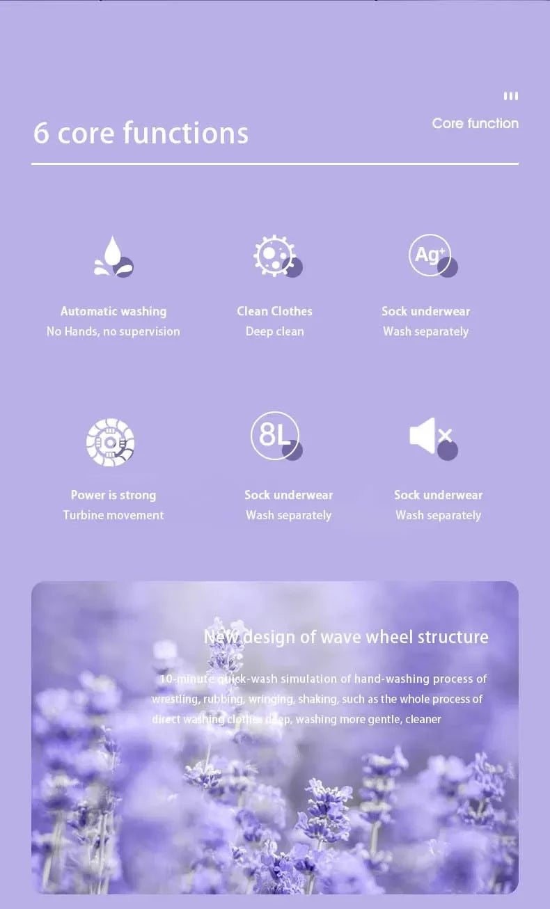 8L Foldable Washing Machine Mini Travel Washer With Drying