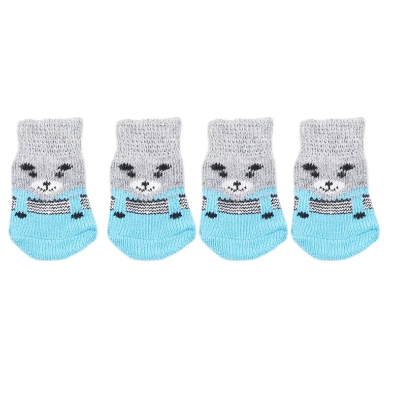 4Pcs/set Pet Dog Socks Anti-Slip Knitted Small Dogs Thick Warm Paw Protector Cute Puppy Cat Indoor Wear Boot Dog Socks