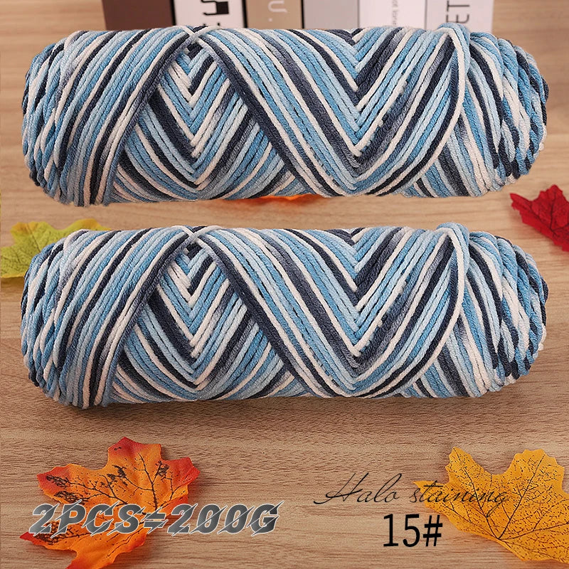 2 PCs Colorful 5-Strand Dyed Milk Cotton Baby Yarn DIY Scarf
